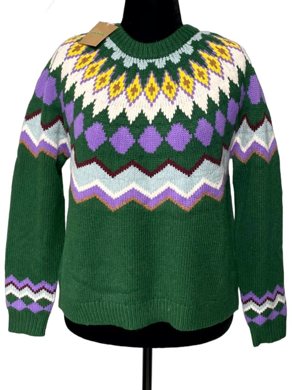 Boden Adele Fair Isle Sweater Green Purple Wool Alpaca Blend M NWT